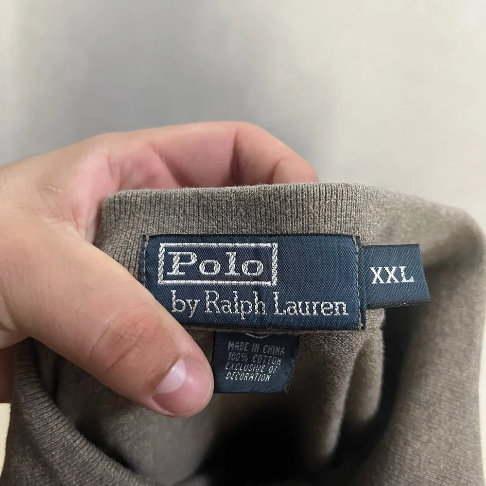 VTG Polo Ralph Lauren Men's Size 2XL Long Sleeve Polo Shirt Olive Green Cotton